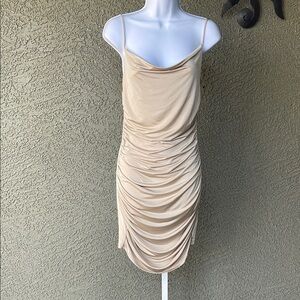 No.068 Blue Blush Tan Ruched Cocktail Mini Dress Size Medium